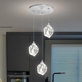 Chrome Crystal Pendant Lights Kitchen Island, Bedroom Bedside Hanging Crystal Ceiling Light, Dimmable 3000k-6000k 1-Light Independent