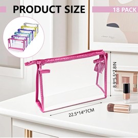QLFJ-FurDec 18 Pcs Portable Clear Makeup Bags with Handle, Transparent Waterproof Toiletry Bag, Travel PVC Cosmetic Bags Pouch, Pencil Cases, Stationary Organizer
