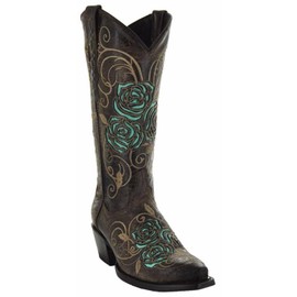 Soto Boots Turquoise Rose Country Cowgirl Boots M50032 (Brown,10.5)