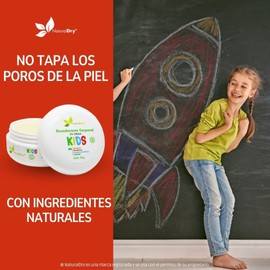 NaturalDry® - Pack 2 Desodorante Kids - Infantil para niñas o niños - No obstruye los poros y elimina el mal olor - con bicarbonato - Aroma natural Mandarina (2 unidades)