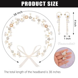 Framendino, Rhinestone Pearl Flower Headband Bride Head Bands with Earrings Bridal Wedding Hair Band for Women Party