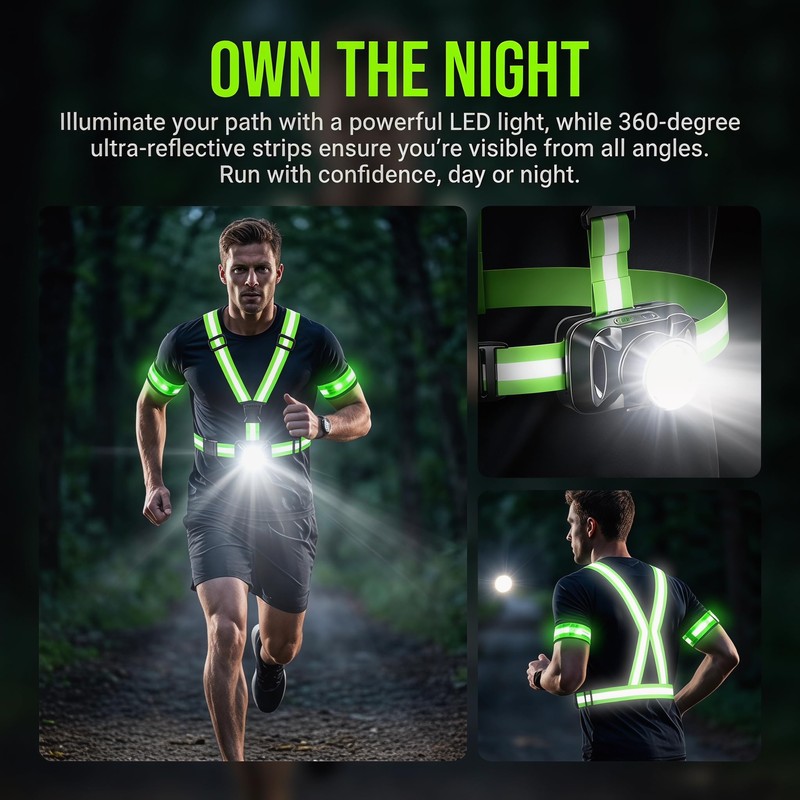 eefaYIYIFA LED Reflective Running Vest, 2-Piece Rechargeable LED Armband Set,