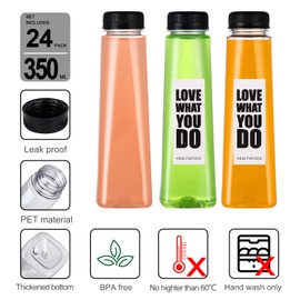 Fhxtcygj 24 Pack 12oz Empty PET Plastic Juice Bottles with Leak-Proof Caps Lids, Reusable Clear Water Bottle Food Grade Bulk Beverage Containers for Juicing Smoothie Milk and Homemade Beverages