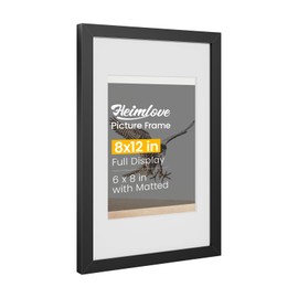 Heimlove 8x12 Picture Frames with Mat to Display 6x8 Picture,Plastic Black Photo Frame for Poster,Diploma,Certificate and Document Wall Decor