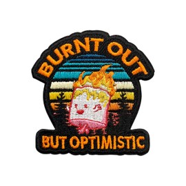MEIYSTICK Burnt Out But Optimistic Embroidery Patches for Clothes Backpacks Hats Jeans Bags, Funny Marshmallow Size 3" Iron On Patch or Sew On Patches, Applique Embroidery Patches, Gift for Boys Girls