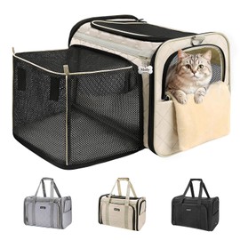 MIDOG Cat Carrier for Small to Medium-Sized Cats,Up to 15 Lbs, TSA Airline Approved Soft Sided Pet Carrier,Collapsible Travel Cat Bag(Beige)
