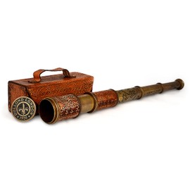 RII 12x Telescope, Dollond London Functional Vintage Handcrafted Collapsible Pirate Spyglass with Imprinted Leather Case, Gifting Spyglass for Kids Travellers Adventure Enthusiasts, Collectible 17.5"