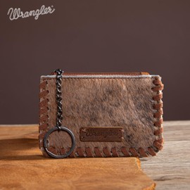 × Wrangler Mini Wallet Keychain for Men Women Cowhide Leather Change Holder for Coins Leather Pouch Monedero, Brown