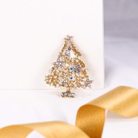EVER FAITH Austrian Rhinestone Decorative Enamel Star Christmas Tree Brooch for Women Iridescent Clear AB Gold-Tone