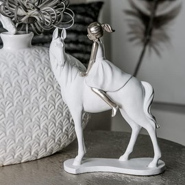 Casablanca Decorative Figure - Girl on Horse 25 cm White Silver - Girl on Horse Sculpture - Height 25 cm