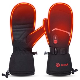 Heated Mittens Electric Ski Gloves Men Women, Savior 2021 Palm & Handback Heated Rechargeable Snow Mitts with 7.4V 2200mAh Battery for Winter Skate Skiing Camping Hunting Hiking Arthritis Hands (XS)