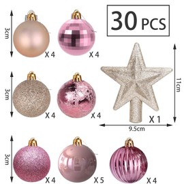 Pack of 30 Mini Christmas Baubles with Hanger, 3 cm Small Christmas Tree Baubles, Rose Gold Baubles, Mini Christmas Tree, Table Christmas Tree Decoration Set