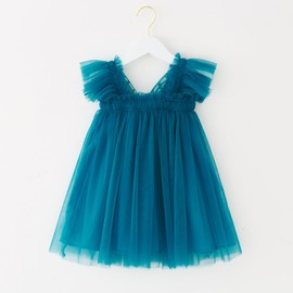 YETANLID Toddler Girls Tulle Tutu Dress Baby Girls Butterfly Back Summer Fly Sleeve Wedding Birthday Party Babydoll Sundress Peacock Blue Size 18-24 Months