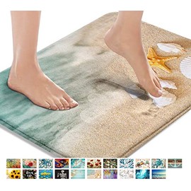 Britimes Bath Mats for Bathroom, Bathroom Mats Rugs No Silp, Beach Starfish Sea Shell Washable Cover Floor Rug Carpets Floor Mat Bathroom Decorations 16x24 Inches for Kitchen Bedroom Indoor
