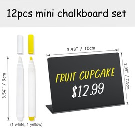 PigPotParty 12 Pcs 4"x3" Small Food Labels for Party Buffet - Mini Chalkboard Signs for Food Display - Bakery Appetizer Labels - Table Name Tags - Place Cards - Include 2 Wet Erase Markers