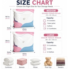 No Pump Vacuum Storage Bags, Large Capacity Vacuum Bags No Pump Needed, Press & Seal Compression Bags for Clothes, Comforters, Bedding, Travel Home Organization (4Pcs, 50 × 70 × 30 cm)