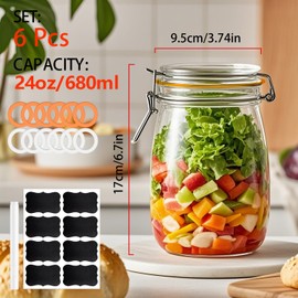 Ltzmcmy 25 oz Wide Mouth Glass Jars with Airtight Lids,6 Pack Pickle Jar Clear Canister for Canning,Preserving,Fermenting,Pickling