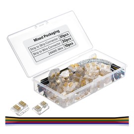 BTF-LIGHTING FCOB 6Pin 12mm 0.47in Transparent Connector Kit 30pcs Strip to Wire 30pcs Gapless Solderless Connectors 10pcs 5.9in Long 24AWG Extension Wire Support FCOB RGBCCT (+ R G B C W) LED Strip