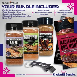 Blackstone Cajun, Pineapple Sriracha, Tequila Lime Seasoning - Gourmet Griddle Premium BBQ Barbecue Rub 3 Pk Choice Bundle (22.6 oz) + BBQ Guide & Bottle Opener (5 Items)!