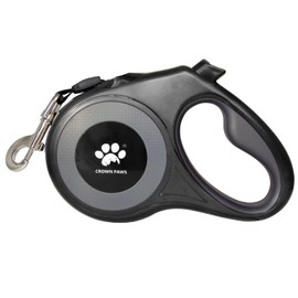 CROWN PAWS 16 ft Retractable Dog Leash for Extra Large Dogs up to 130 lbs,Tangle-Free Nylon Tape,Black Dan24 XL