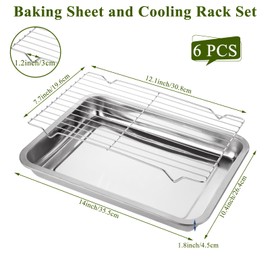 LOPYXBR Set of 3 Stainless Steel Baking Sheet with Wire Rack for Baking Sheet 14 x 10 x 2 Inch Baking Rack for Oven Cooking Nonstick Sheet Pan with Wire Racks Heavy Duty Baking Pan with Racks