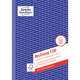 AVERY Zweckform 1730 Invoice (A5, 2 x 40 Sheets, Self-Copying with Coloured Copy, with Net and Gross Amount, VAT and Much More, for Entering All Legally Required Information) White/Yellow