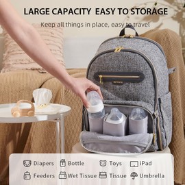 SUNVENO Diaper Bag Backpack, Large Baby Nappy Bags with Portable Changing Pad for Moms Dads (Grey)