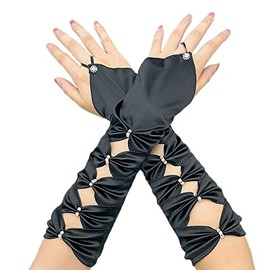 Aniler Women's 1920s Opera 15'' Satin Ruffle Wedding Fingerless Stretchy Party Gloves, Black, One Size