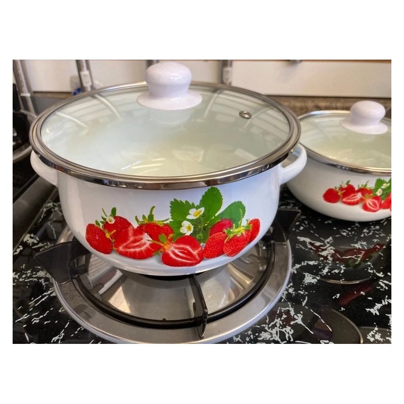 MEGA COOK 6 PC Strawberries Stock Pot Enamel