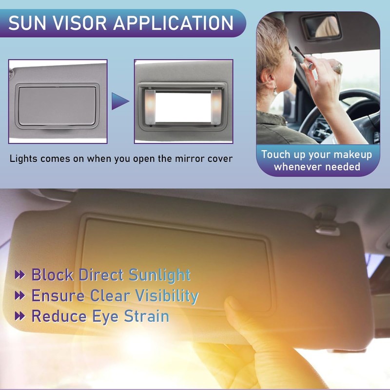 Sun Visor Left Driver Side LH with Mirror and Light,