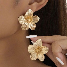 Gold Flower Earrings Statement Earrings for Women Large Floral Earring Jewelry Gift Spring Summer Accessories