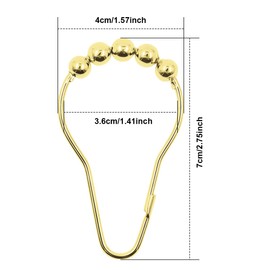 NATUCE Pack of 12 Shower Curtain Hooks, Shower Curtain Rings Stainless Steel for Shower Curtain with Sliding System - Gold