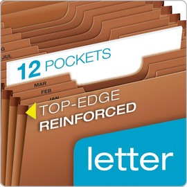 Globe Weis /Pendaflex Heavy Duty Expanding File with Flap, 12 Monthly Pockets, 1/3 Cut Tabs, Brown, Letter Size (R117MLHD)