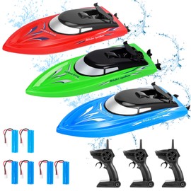 GarveeLife 3PACK Remote Control Boats for Kids and Adults,10 km/H 2.4G High Speed Remote Control Boat,Fast RC Boats for Pools and Lakes with 4 Rechargeable Battery