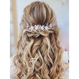 Vakkery 2 Pcs Flower Wedding Hair Accessories Silver Crystal Headpiece Pearl Bridal Hair Accessories for Women and Girls, Crystal