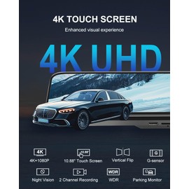 4K Mirror Dash Cam, 11" Rear View Mirror Dash Camera Front and Rear with WDR G-Sensor Parking Assistance, with Free 64GB Card, Waterproof Backup Camera for Car RV by STONVUE