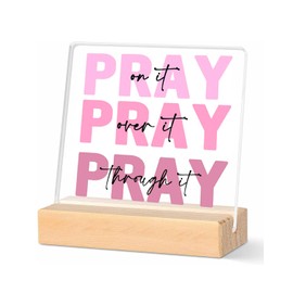 EASTERUP Inspirational Christian Gifts for Women -Acrylic Sign with Wooden Stand, 4x4 Inches Pink Desk Decor, Bible Verse Wall Art for Office, Dorm Room, Bathroom