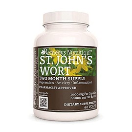 St. Johns Wort Capsules Remedy's Nutrition MEGA Strength 1,000 mg per Capsule/60,000 mg per Bottle Vegan