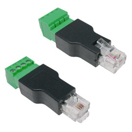 Jienk 2Pcs RJ11 Male to 4 Pins Screw Terminal Block Adapter for Cat3 Telephone Handset Cords Extender, RJ22 4P4C Modular Connectors