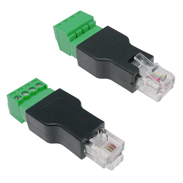 Jienk 2Pcs RJ11 Male to 4 Pins Screw Terminal Block