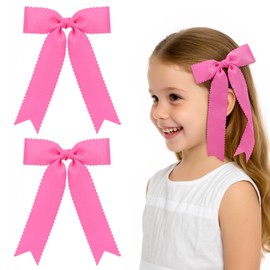 NCMAMA 2PCS Pink Bows for Girls Grosgrain Ribbon Alligator Hair Clips Hair Barrettes Hair Accessories for Girl Teens Kids Toddler with Long Tail