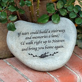 If tears Could Build a Stairway Heart Shaped Stepping Stone, Natural Soild Real River Memorial Stone, Garden Decor Stone