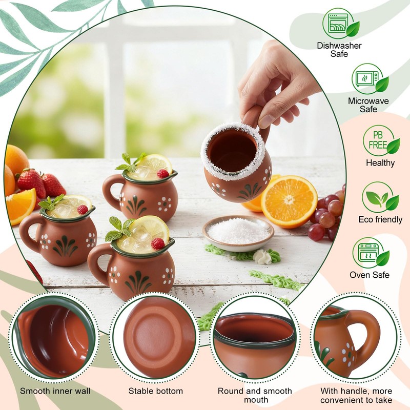 Gejoy Pack of 3oz Cantaritos De Barro Mexican Cups Mini