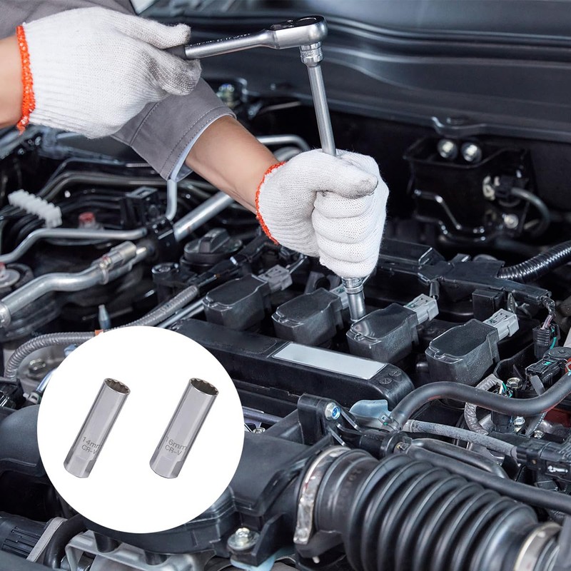 LeTradeJP スパークプラグソケットレンチ 2点セット 14mm+16mm 磁気ジ ジョイントユニバーサルソケット 12角薄壁 3/8挿入角 輸入車等のプラグ交換用