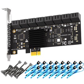GLOTRENDS SA3116-C 16-Port PCIe X1 SATA Expansion Card with SATA and Power Cables, Compatible with Windows,Linux,Mac OS,NAS