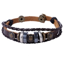 Morella Ladies' Leather Bracelet with Beads and Charms, Base Metal