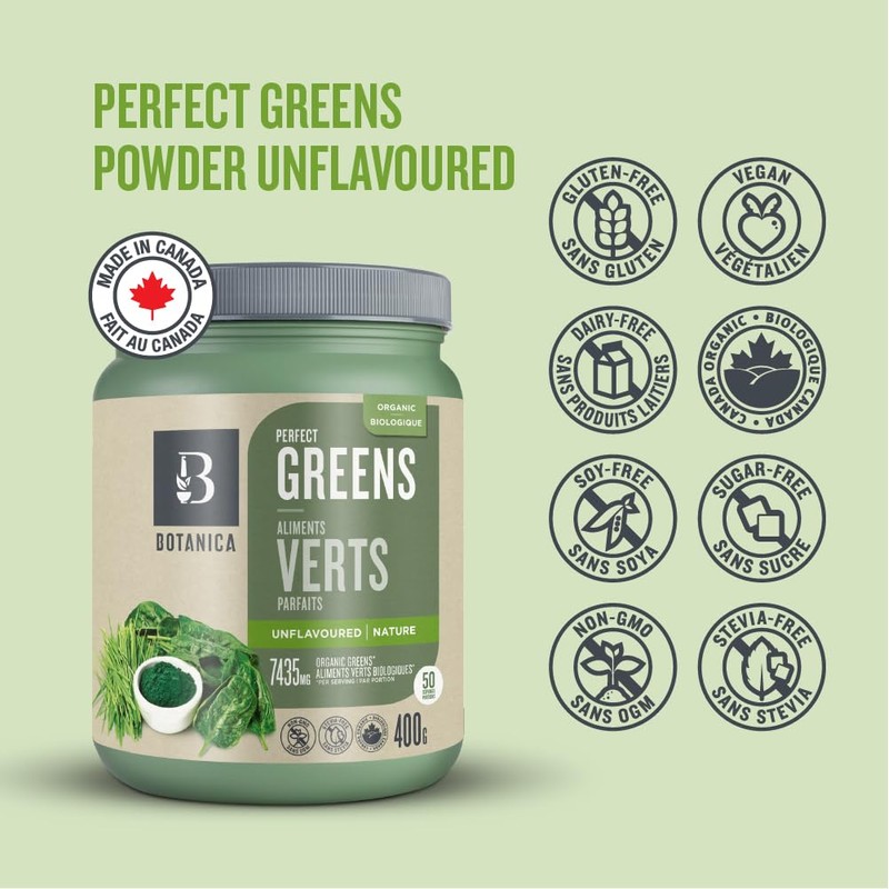 Botanica Botanica Organic Perfect Greens Powder - Chlorella, Spirulina, Barley