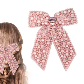 Biiange Pearl Bow Barrette Hair Clip, Pearl Bow Barrette, Biiange Pearl Bow Barrette Hair Clip, Pearl Bow Barrette, Pearls Hair Bow with Alligator Hair Clips, for Wedding, Birthday, Party (1Pcs)