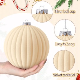 Syhood 4 Pcs 6 Inch Velvet Christmas Balls Velvet Christmas Tree Ball Ornaments Plastic Balls for Xmas Tree Hanging Ornaments Home Garland Holiday Wedding Party Decor (Ivory)
