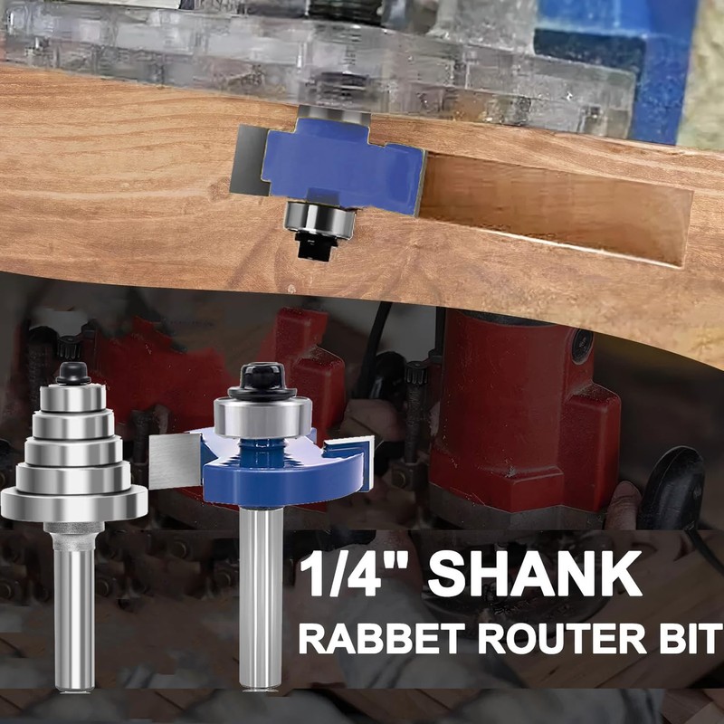 SICWOOD 5PCS Rabbeting Router Bit Set 1/4 Inch Shank, 1-1/4"